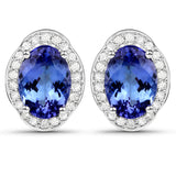 14K White Gold 4.56 Carat Genuine Tanzanite and White Diamond Earrings