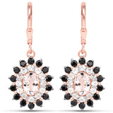 3.48 Carat Genuine Morganite, Black Spinel and White Topaz .925 Sterling Silver Earrings