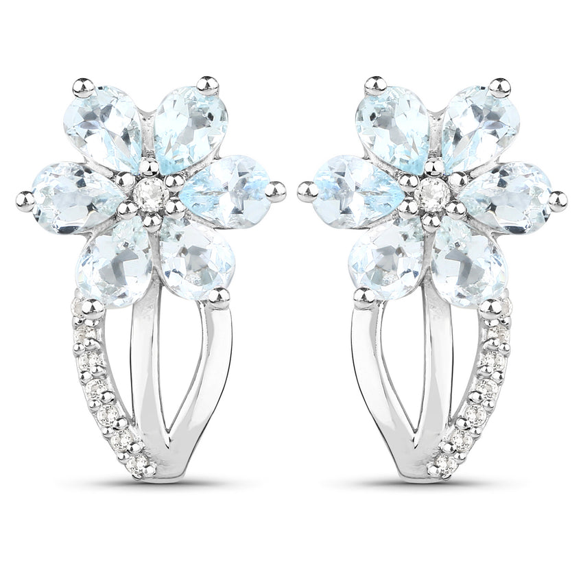 1.54 Carat Genuine Aquamarine and White Topaz .925 Sterling Silver Earrings