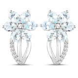 1.54 Carat Genuine Aquamarine and White Topaz .925 Sterling Silver Earrings