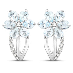 1.54 Carat Genuine Aquamarine and White Topaz .925 Sterling Silver Earrings