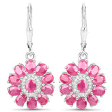 4.97 Carat Genuine Ruby and White Diamond .925 Sterling Silver Earrings