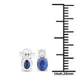 0.71 Carat Genuine Blue Sapphire and White Diamond 14K White Gold Earrings