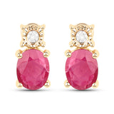 0.63 Carat Genuine Ruby and White Diamond 14K Yellow Gold Earrings