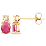0.63 Carat Genuine Ruby and White Diamond 14K Yellow Gold Earrings