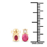 0.63 Carat Genuine Ruby and White Diamond 14K Yellow Gold Earrings