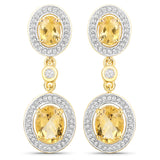 18K Yellow Gold Plated 5.70 Carat Genuine Citrine and White Topaz .925 Sterling Silver Earrings