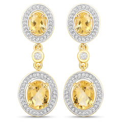 18K Yellow Gold Plated 5.70 Carat Genuine Citrine and White Topaz .925 Sterling Silver Earrings
