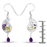 3.82 Carat Genuine Multi Stones .925 Sterling Silver Earrings
