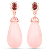 27.82 Carat Genuine Pink Opal and Pink Tourmaline .925 Sterling Silver Earrings