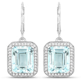 10.81 Carat Genuine Aquamarine and White Diamond 14K White Gold Earrings