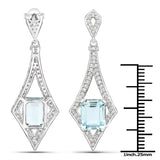 5.67 Carat Genuine Aquamarine and White Diamond 14K White Gold Earrings