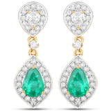 2.24 Carat Genuine Zambian Emerald and White Diamond 14K Yellow Gold Earrings