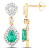 2.24 Carat Genuine Zambian Emerald and White Diamond 14K Yellow Gold Earrings
