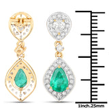2.24 Carat Genuine Zambian Emerald and White Diamond 14K Yellow Gold Earrings
