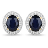 4.14 Carat Genuine Blue Sapphire and White Diamond 14K Yellow Gold Earrings