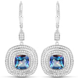 4.66 Carat Genuine Blue Rainbow Quartz and White Diamond .925 Sterling Silver Earrings