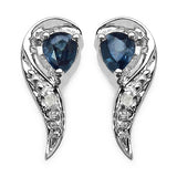 0.40 Carat Genuine Blue sapphire and 0.01 ct..t.w Genuine Diamond Accents Sterling Silver Earrings