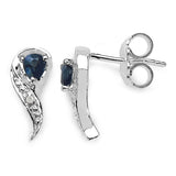 0.40 Carat Genuine Blue sapphire and 0.01 ct..t.w Genuine Diamond Accents Sterling Silver Earrings