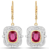 4.41 Carat Genuine Rubellite and White Diamond 14K Yellow Gold Earrings