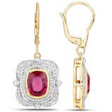 4.41 Carat Genuine Rubellite and White Diamond 14K Yellow Gold Earrings