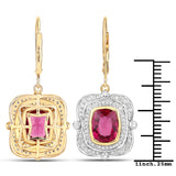4.41 Carat Genuine Rubellite and White Diamond 14K Yellow Gold Earrings