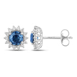 1.58 Carat Genuine Blue Sapphire and White Diamond 14K White Gold Earrings