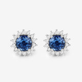 1.58 Carat Genuine Blue Sapphire and White Diamond 14K White Gold Earrings