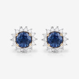 1.58 Carat Genuine Blue Sapphire and White Diamond 14K Yellow Gold Earrings