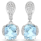 6.23 Carat Genuine Aquamarine and White Diamond 14K White Gold Earrings
