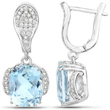 6.23 Carat Genuine Aquamarine and White Diamond 14K White Gold Earrings