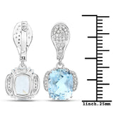 6.23 Carat Genuine Aquamarine and White Diamond 14K White Gold Earrings