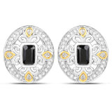 0.93 ct. Genuine Blue Sapphire and White Diamond .925 Sterling Silver Earrings