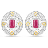 0.77 ct. Genuine Ruby and White Diamond .925 Sterling Silver Earrings
