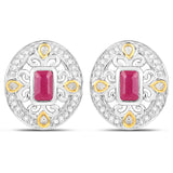 0.77 ct. Genuine Ruby and White Diamond .925 Sterling Silver Earrings