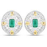 0.69 Carat Genuine Zambian Emerald & White Diamond 14K Yellow Gold with .925 Sterling Silver Earring