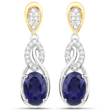 1.31 Carat Genuine Iolite and White Diamond .925 Sterling Silver Earrings