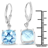8.83 Carat Genuine Blue Topaz and White Topaz .925 Sterling Silver Earrings