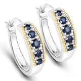 0.70 Carat Genuine Blue Sapphire & White Diamond .925 Sterling Silver with 14K Yellow Gold Earrings