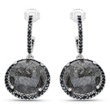 21.98 Carat Black Rutile and Black Spinel .925 Sterling Silver Earrings