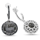 21.98 Carat Black Rutile and Black Spinel .925 Sterling Silver Earrings