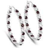 3.52 Carat Genuine Garnet and White Topaz .925 Sterling Silver Earrings