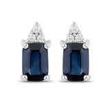 1.21 Carat Genuine Blue Sapphire and White Diamond 14K White Gold Earrings