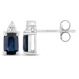 1.21 Carat Genuine Blue Sapphire and White Diamond 14K White Gold Earrings