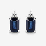 1.21 Carat Genuine Blue Sapphire and White Diamond 14K White Gold Earrings