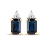 1.21 Carat Genuine Blue Sapphire and White Diamond 14K Yellow Gold Earrings