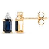 1.21 Carat Genuine Blue Sapphire and White Diamond 14K Yellow Gold Earrings