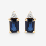 1.21 Carat Genuine Blue Sapphire and White Diamond 14K Yellow Gold Earrings