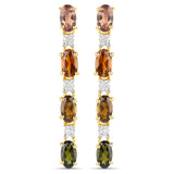 18K Yellow Gold Plate 1.92 Carat Genuine Multi Tourmaline & White Topaz .925 Sterling Silver Earring