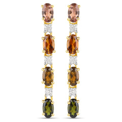 18K Yellow Gold Plate 1.92 Carat Genuine Multi Tourmaline & White Topaz .925 Sterling Silver Earring